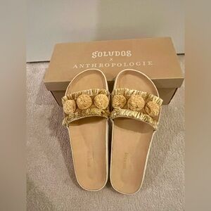 Soludos Tan Pom-Pom Slide Sandals